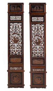 Two Carved Wood Panels Height of each 65 3/4 x width 12 1/4 inches.