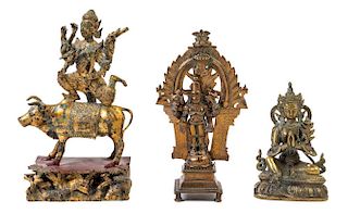 Three Southeast Asian Gilt Bronze Figures of Deities