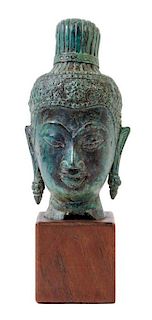 A Southeast Asian Bronze Head of Deity Height 6 inches.