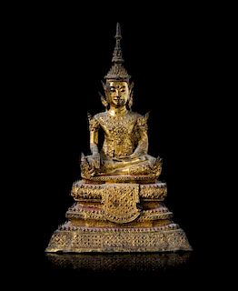 A Thai Gilt Bronze Figure of Buddha