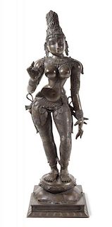 An Indian Bronze Figure of a Standing Parvati Height 54 inches.