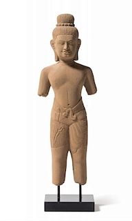 A Khmer Sandstone Figure Height 24 3/4 inches.