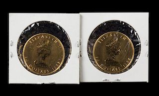 Two Canada Mint 1985 Maple Leaf 50 Dollar Gold Coins