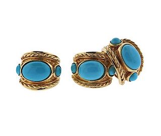 14K Gold Blue Stone Earrings Ring Setting