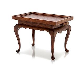A Queen Anne Style Tea Table, Height 2 1/2 x width 3 3/8 x depth 2 1/4 inches.