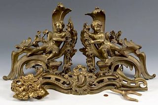 Pair Louis XVI Style Gilt Bronze Chenet Set & Other