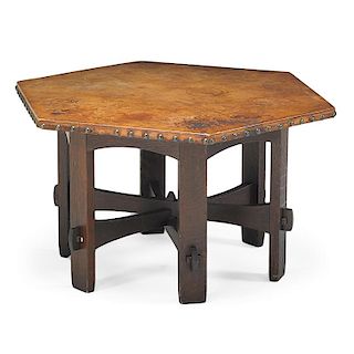 GUSTAV STICKLEY Leather-top hexagonal table