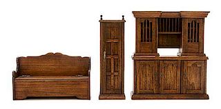 Three English Style Furniture Articles, Height of bread cupboard 7 x width 5 x depth 1 1/2 inches.
