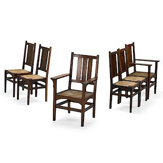 GUSTAV STICKLEY Set of six high-back dining chairs