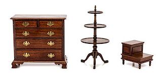 Three George III Style Furniture Articles, Height of chest 3 1/8 x width 3 3/8 x depth 1 1/2 inches.