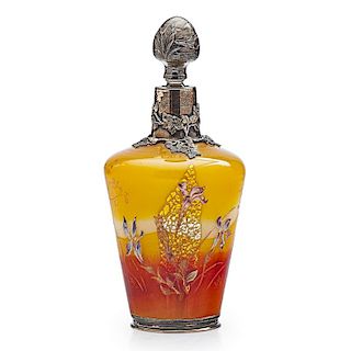 GALLE Early bottle w/ silver overlay