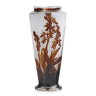 GALLE Silver-mounted cameo glass vase