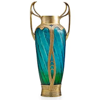 BOHEMIAN Tall metal-mounted glass vase