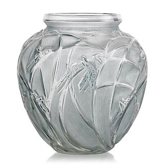 LALIQUE "Sauterelles" vase, clear glass