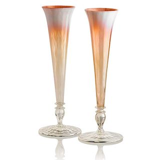 TIFFANY STUDIOS Two pastel Favrile glass vases