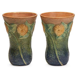 ROSEVILLE Two 7" Sunflower vases