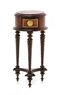 A Regency Style Burlwood Jardiniere Stand, Height 2 7/8 x diameter 1 3/8 inches.