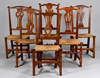 6 Chippendale Country Side Chairs, 18th c.