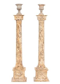 A Pair of Faux Marble Columns, Height overall 10 inches.