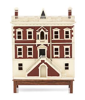 A Georgian Style Miniature Manor House, Height 5 3/8 x width 4 7/8 x depth 1 3/4 inches.