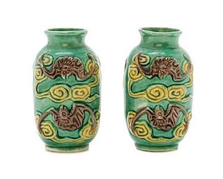 A Pair of Chinese Style Sancai Glazed Vases, Height 2 inches.