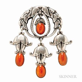 .830 Silver and Amber Brooch, Georg Jensen