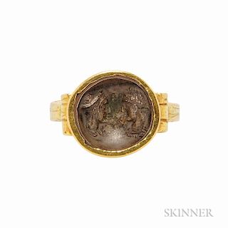 18kt Gold and Antique Bronze Coin Ring