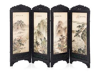 A Chinese Style Four-Panel Floor Screen, Height 6 x width of each panel 2 1/4 inches.