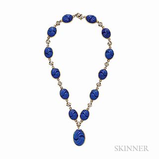 14kt Gold, Sodalite, and Diamond Necklace
