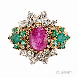 14kt Gold, Ruby, Emerald, and Diamond Ring