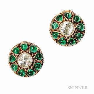 18kt Gold, Diamond, and Emerald Earrings