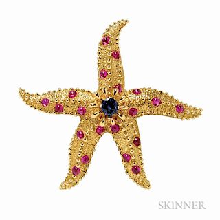 18kt Gold, Sapphire, and Ruby Starfish Brooch, Schlumberger Studios, Tiffany & Co.
