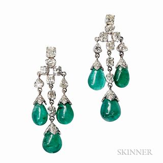 18kt White Gold, Emerald, and Diamond Earrings