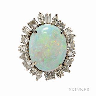 18kt White Gold, Opal, and Diamond Ring