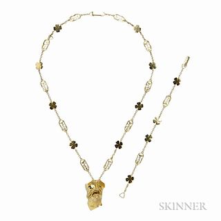 18kt Gold "Talismen Da La Suerte" Necklace and Bracelet, Designed by Salvador Dali