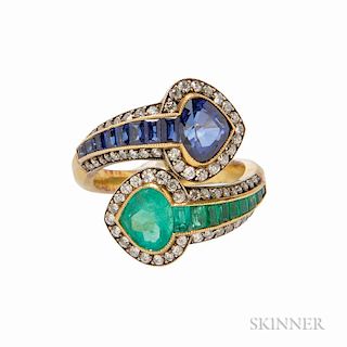 18kt Gold, Sapphire, and Emerald Bypass Ring