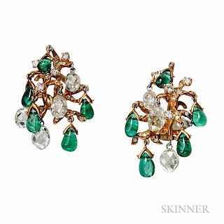 18kt Gold, Emerald, and Diamond Earclips, Julius Cohen
