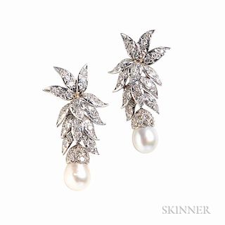Diamond and Cultured Pearl Earrings