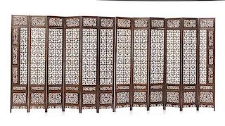 A Chinese Twelve-Panel Screen, Height 15 x width of each panel 2 3/4 inches.