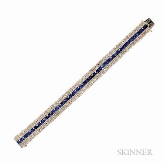 Art Deco Platinum, Diamond, and Synthetic Sapphire Bracelet