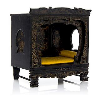 A Chinese Style Wedding Bed, Height 6 1/2 x width 5 7/8 x depth 3 7/8 inches.