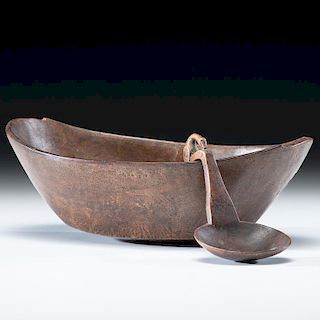 Northeastern Burl Bowl with Figural Ladle