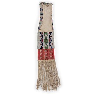 Sioux Beaded Hide Tobacco Bag with Horse Tracks