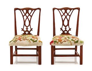 Two Chippendale Style Needlepoint Upholstered Side Chairs, Height 3 1/4 inches.