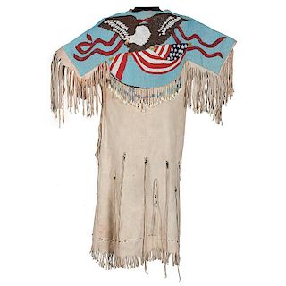 Plateau Woman's Beaded Hide Dress with Eagle and American Flags