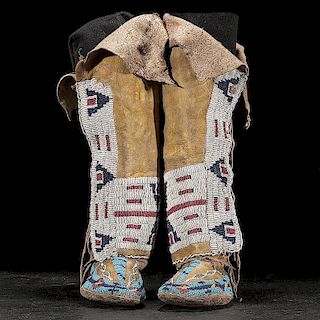 Cheyenne Beaded Hightop Moccasins, From a Western American Museum