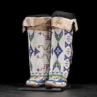 Arapaho Beaded Hide Moccasins with Matching Leggings