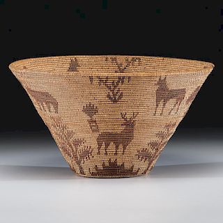 Figural Basket with Elk, Bears, and Birds