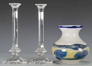 Val St. Lambert Swirl Glass Bowl & 2 Candlesticks
