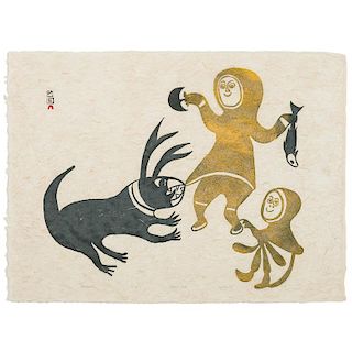 Angotigaluk Teevee (Inuit, 1910-1967) Stone Cut Print